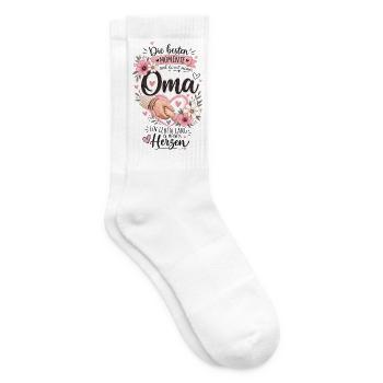 Oma Moments: Liebevolle Hand und Blüten - Tennissocken - Weiß - Rechts
