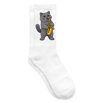 Britisch Kurzhaar mit Saxophon - Tennissocken - Weiß - Rechts