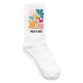 Wild & Free – Buntes Blumenmotiv im Retro-Look - Tennissocken - Weiß - Rechts