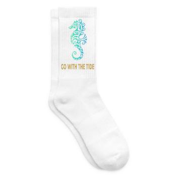 Go With The Tide – Seepferdchen Meeresmotiv - Tennissocken - Weiß - Rechts