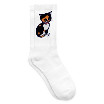 Calico-Katze mit Stachelhalsband - Tennissocken - Weiß - Rechts