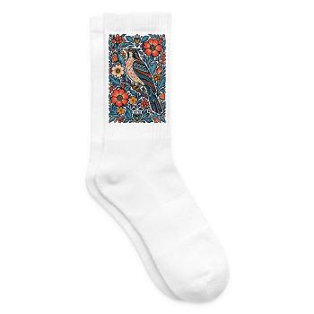 Gotische Whimsigoth-Raben-Krähe-Blumenvogelkunst - Tennissocken - Weiß - Rechts