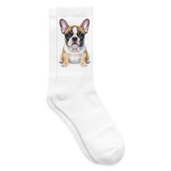 Französische Bulldogge Welpe Hundeshirt Geschenk - Tennissocken - Weiß - Rechts