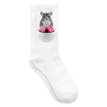 Lustiger Hamster mit rosa Donuts und Schleife - Tennissocken - Weiß - Rechts