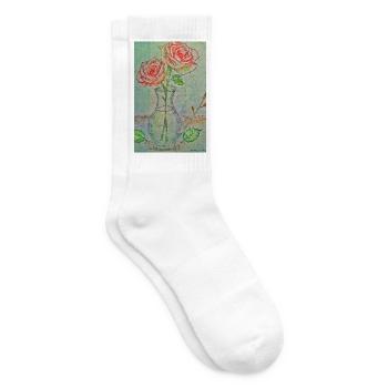 Zwei rote Rosen in einer Vase - Tennissocken - Weiß - Rechts