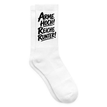 Arme hoch! Reiche runter! – Statement Spruch - Tennissocken - Weiß - Rechts