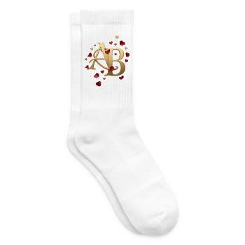 Goldenes AB Herzlogo mit Rosenblättern - Tennissocken - Weiß - Rechts