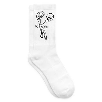 Löffel und Gabel mit Herzen. - Tennissocken - Weiß - Rechts