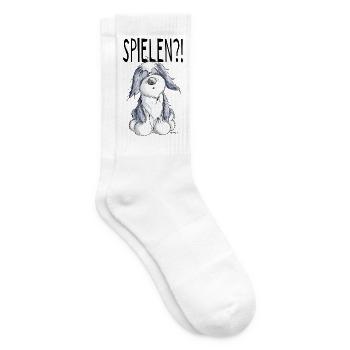 Verspielter Bearded Collie - Hund - Geschenk - Tennissocken - Weiß - Rechts