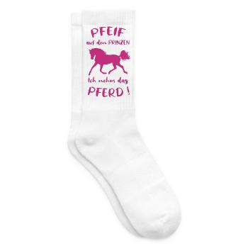 Pfeif auf den Prinzen Ich nehm das Pferd Spruch - Tennissocken - Weiß - Rechts