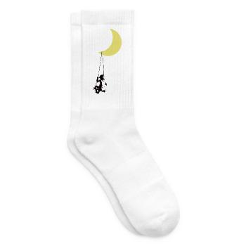 Junge schaukelt unter Mond Street Art - Tennissocken - Weiß - Rechts