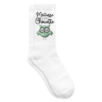 Maîtresse super chouette verte 3D - Chaussettes de tennis - blanc - Droite