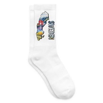 Aquarell Landkarte Schweden - Tennissocken - Weiß - Rechts