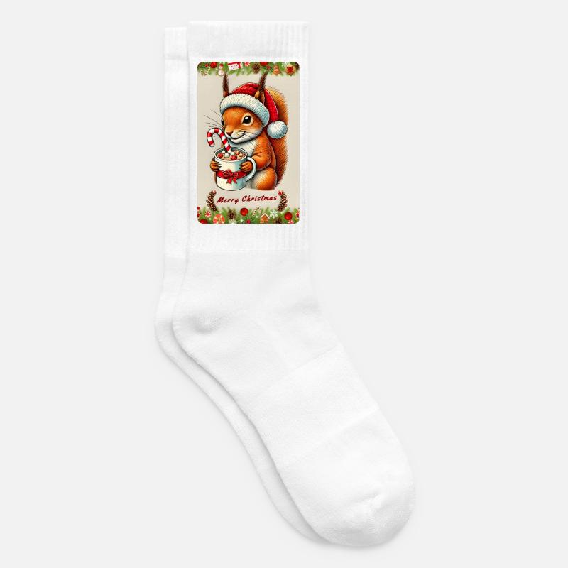 Weihnachts-Eichhörnchen mit heißer Schokolade - Tennissocken - Weiß