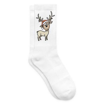 Icône de dessin animé de bande dessinée de Noël de renne drôle - Chaussettes de tennis - blanc - Droite