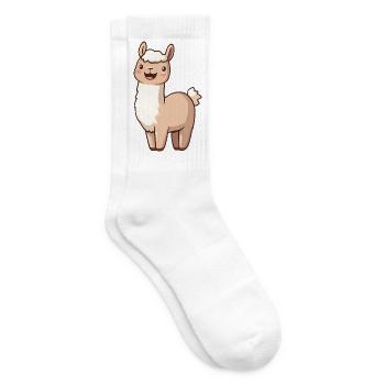Cute Happy Smiling Alpaca - Adorable Cartoon - Tennis socks - white - Right