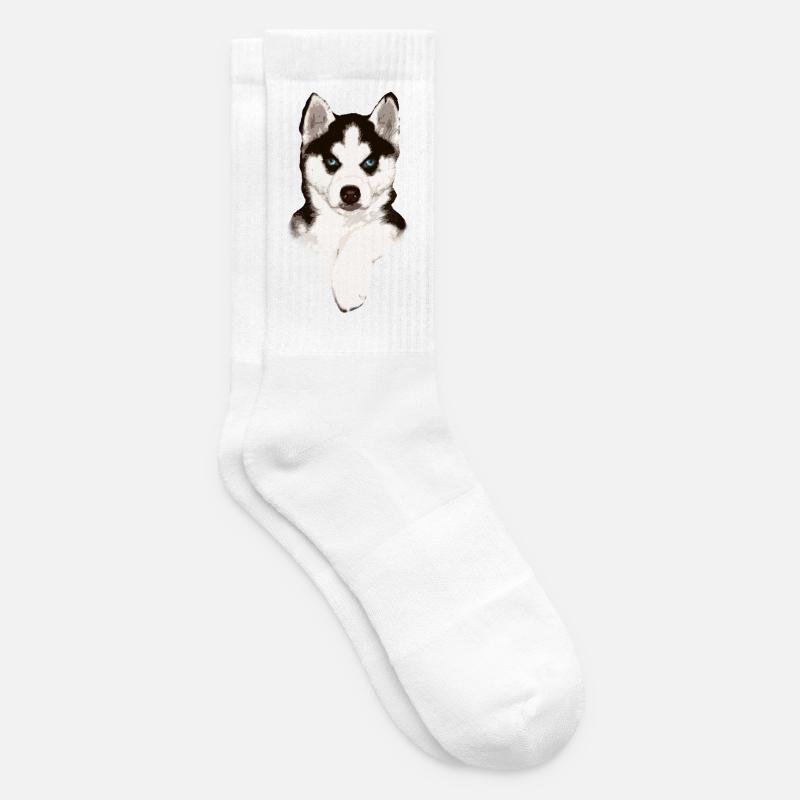 Husky Welpe mit Blauem Blick - Tennissocken - Weiß