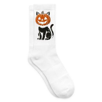 Pumpkin Cat Halloween Design - Tennis socks - white - Right