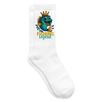 Fishing Legend Cartoon Fish with Crown - Tennis socks - white - Right