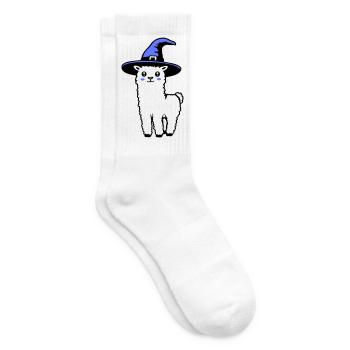 Cute Alpaca Llama Witch Hat Halloween Costume - Tennis socks - white - Right