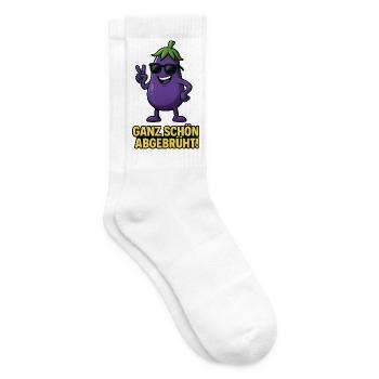 Ganz Schön Abgebrüht -  Aubergine Karikatur  - Tennissocken - Weiß - Rechts