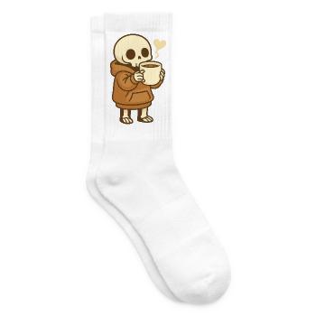 Cozy Kaffee Skelett – Kawaii Cute - Tennissocken - Weiß - Rechts