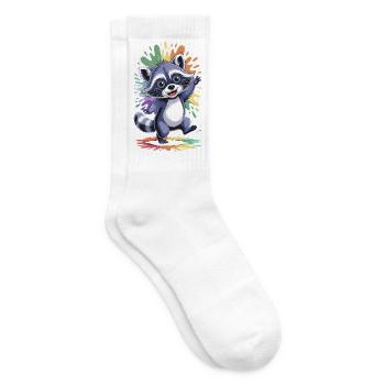 Fröhlicher Waschbär mit Farben - Tennissocken - Weiß - Rechts