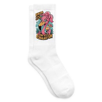Flamingo Spruch Bin da – eskaliert eh - Tennissocken - Weiß - Rechts