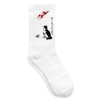 Cat Japan Sakura and Calligraphy Zen - Tennis socks - white - Right