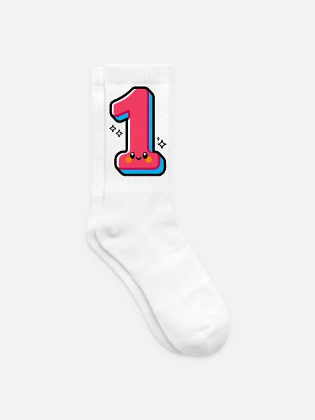 Number 1 Happy Pink Illustrated - Tennis socks - white