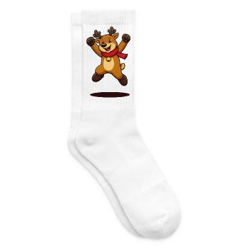 Niedliches Weihnachts-Rentier-Cartoon-Maskottchen - Tennissocken - Weiß - Rechts