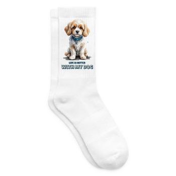 Life Is Better With My Dog - Cavachon Aquarell - Tennissocken - Weiß - Rechts