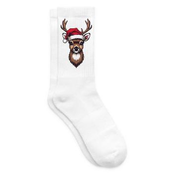 Reindeer Santa Hat Motif - Tennis socks - white - Right