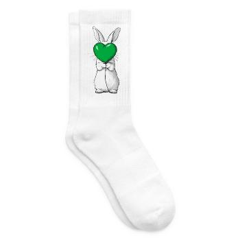Niedliche Kaninchen-Illustration, die ein grünes Herz hält - Tennissocken - Weiß - Rechts