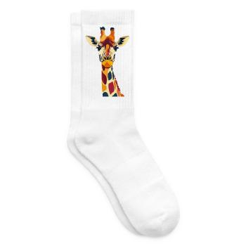 Bunte Giraffenpracht Giraffe Kopf Hals Motiv - Tennissocken - Weiß - Rechts