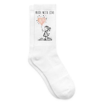 Fait avec amour – Cœur dessiné à la main - Chaussettes de tennis - blanc - Droite