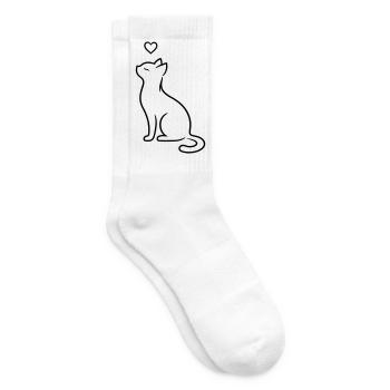 Elegant Sitting Cat with Heart | Minimal Love Art - Tennissocken - Weiß - Rechts