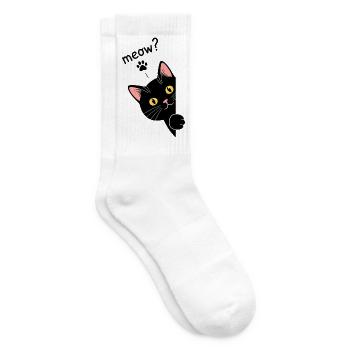 Neugierige schwarze Katze am Rand Meow! - Black Ca - Tennissocken - Weiß - Rechts