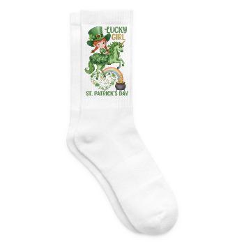 Lucky Girl St. Patrick’s Day Funny Quote - Tennis socks - white - Right