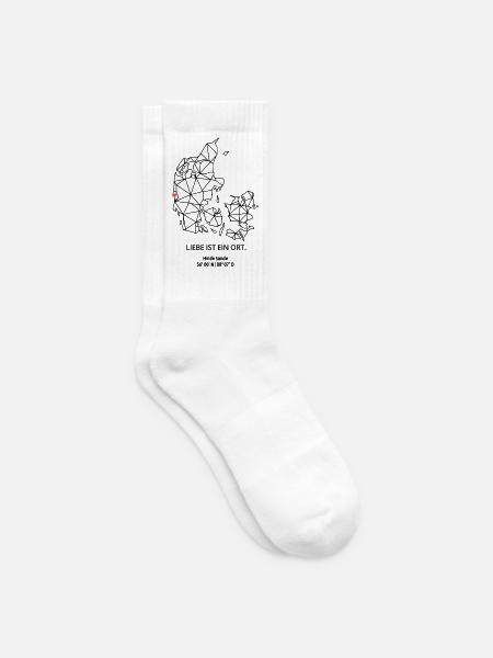 Dänemark Umriss - Hvide Sande Liebe - Koordinaten - Tennissocken - Weiß