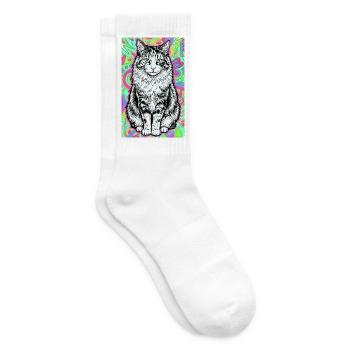 cat - Tennis socks - white - Right