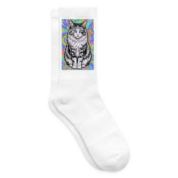 cat - Tennis socks - white - Right