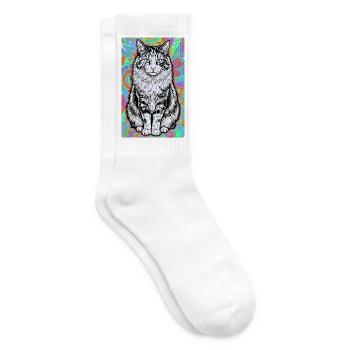 cat - Tennis socks - white - Right