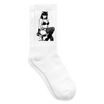 Catgirl sexy d’anime – Style manga en noir et blanc - Chaussettes de tennis - blanc - Droite