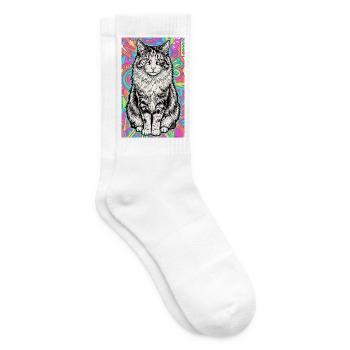 cat - Tennis socks - white - Right