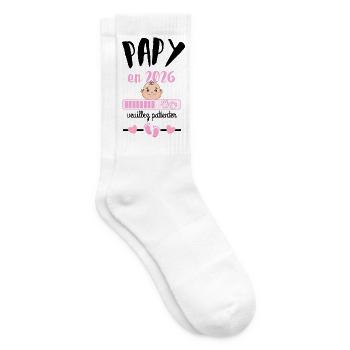 Papy en 2026 Fille Veuillez Patienter - Chaussettes de tennis - blanc - Droite
