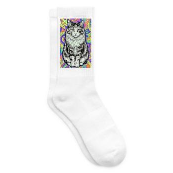 cat - Tennis socks - white - Right