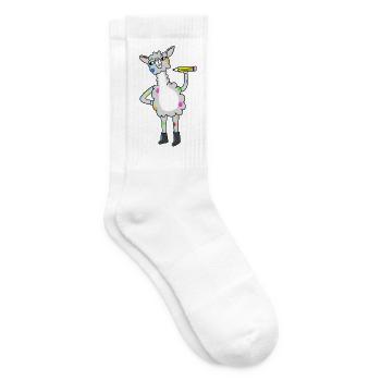 Lama mit bunten Punkten und Bleistift - Tennissocken - Weiß - Rechts