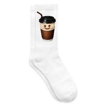 Lächelnde Kaffeetasse mit Strohhalm - Tennissocken - Weiß - Rechts