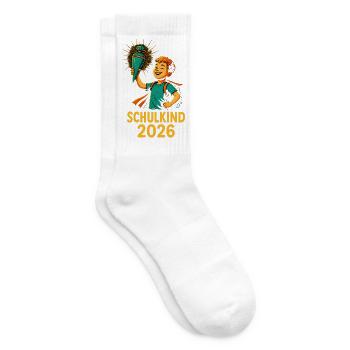 Schulkind 2026 Cartoon-Design - Tennissocken - Weiß - Rechts